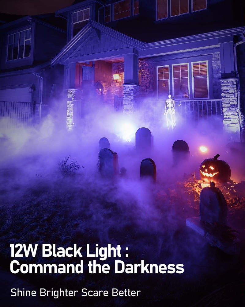 HIBOITEC Halloween Black Light Spotlight Outdoor 12W IP65 Waterproof LED Spot Lights Landscape Lighting with US Plug for Glow Party Body Paint Yard Garden Decorations 2Packs - Image 4
